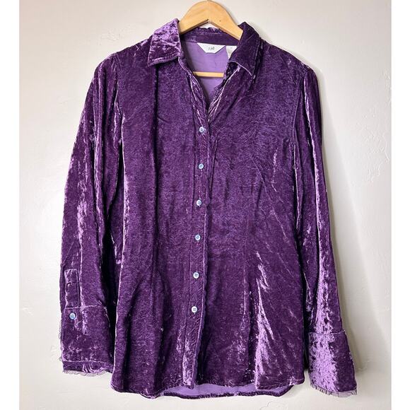 J. Jill Tops - J.Jill Plum Velvet Long Sleeve Shirt Dainty Lace Trim Accent MEDIUM